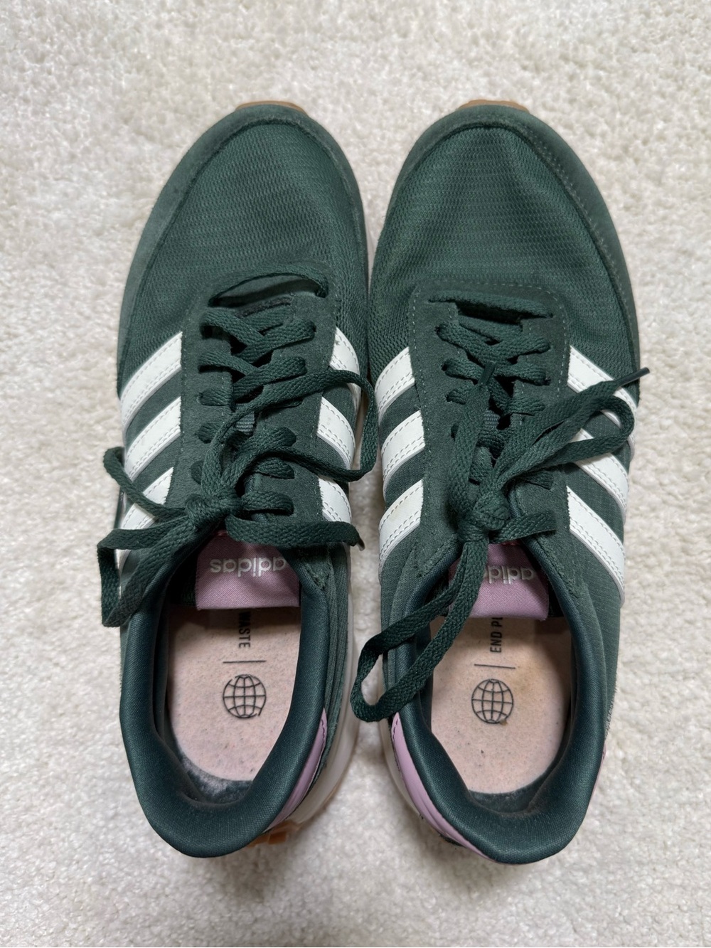 Adidas Neo Run 70s Dark Green White Pink Lace Up Casual Sneakers Size 8 - Picture 4 of 9